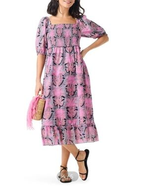 NIC+ZOE
 Petal Patch Smocked Midi Dress spring floral pink coastal party $200